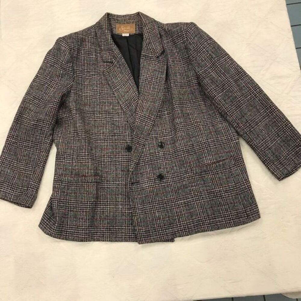 Vintage Saville II gray plaid double breasted jacket size‎ 26